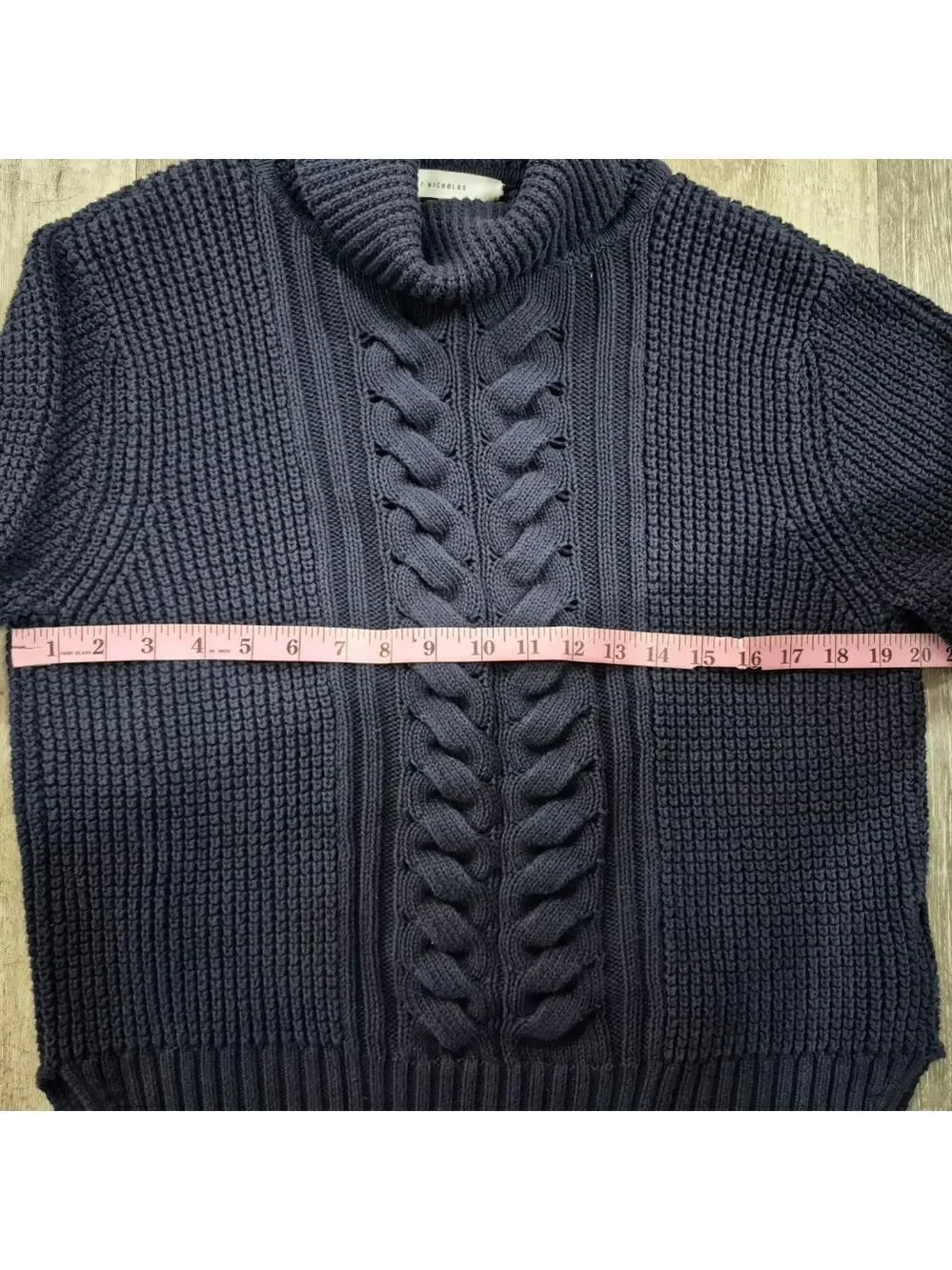 Women's N / NICHOLAS Navy Cable Knit Turtleneck Sweater Size 8